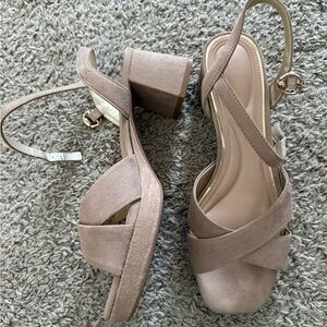 Kelly & Katie Nude Crisscross Block Heel Sandals